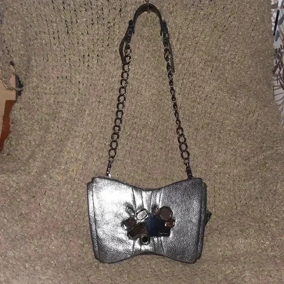 Marciano Handbags - MARCIANO-Metallic Black/Silver Jeweled Butterfly Shoulder/Clutch Bag-Excellent